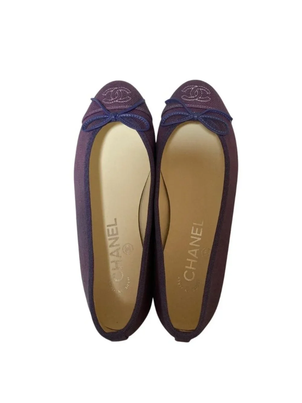 Chanel CC Logo Ribbon Ballerina Flat Pumps Ballet Shoes Purple Spring